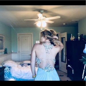 Prom dress teal with diamond back